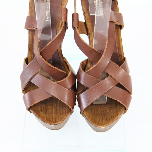 Charles david vintage platform - Gem Charles David Vintage Platform Sandals 9 Wood Y2K Chunky Shoes Italian Heels